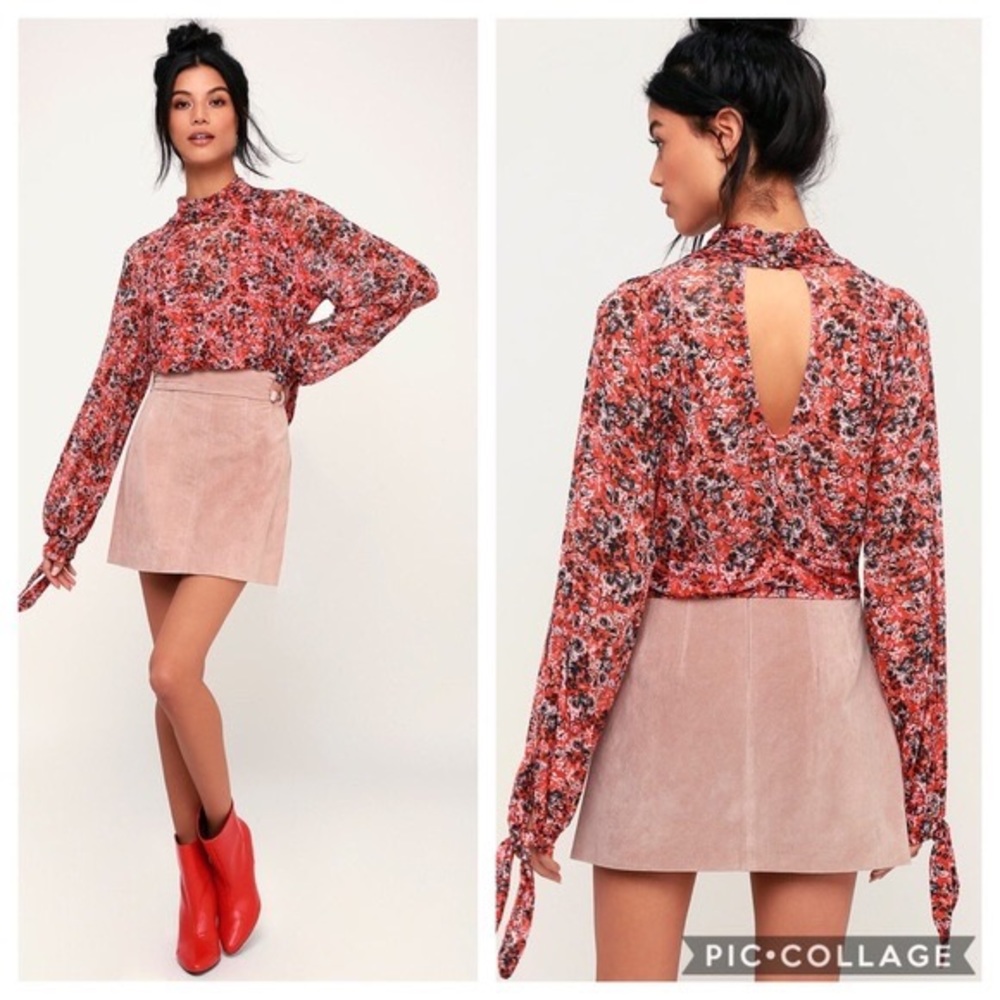 Free People All Dolled up orange floral mesh top